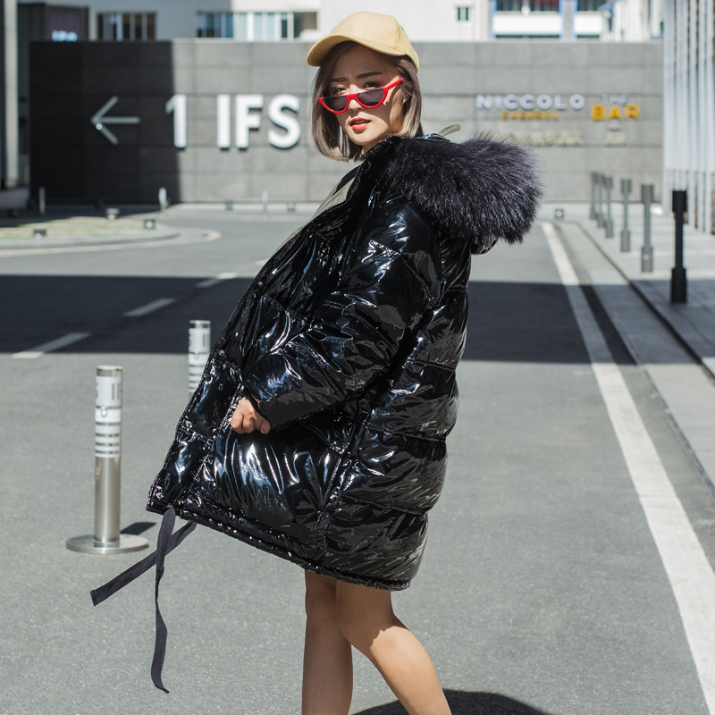 Winter fashion mark super large natural skin for duck with hood female Shiny parkas of thicker fabric warmer down jacket, Black with gray fur
Winter fashion mark super large natural skin for duck with hood female Shiny parkas of thicker fabric warmer down jacket, Black with gray fur