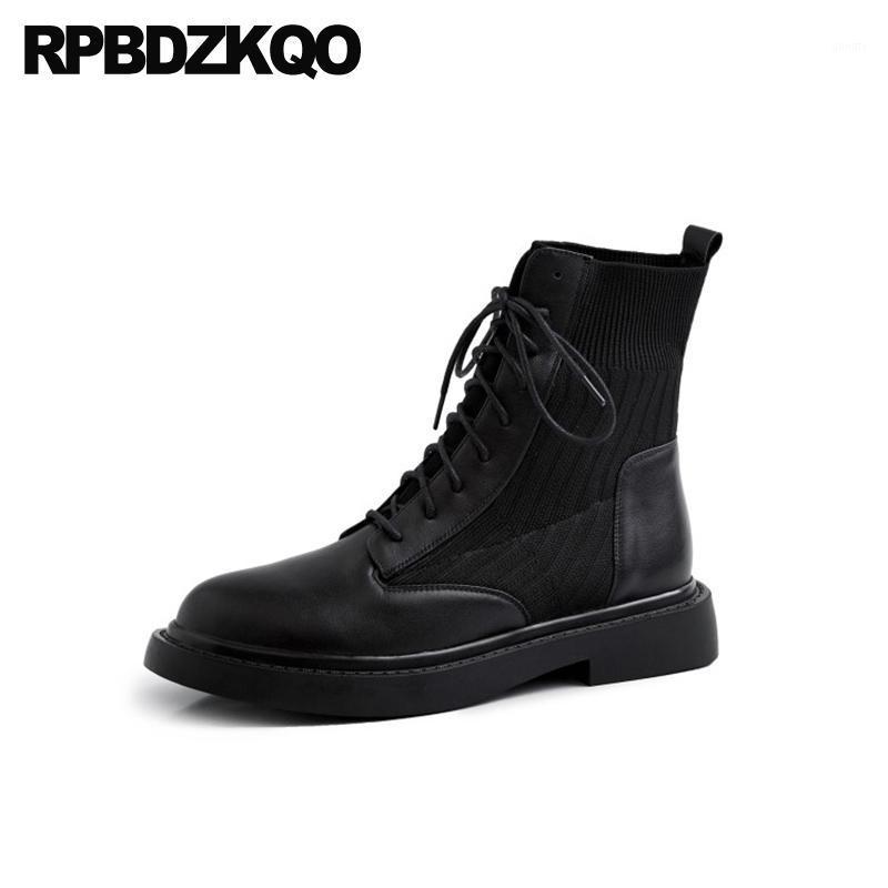 women black front lace up casual ankle boots autumn genuine leather luxury knit combat chunky shoes round toe block new1
women black front lace up casual ankle boots autumn genuine leather luxury knit combat chunky shoes round toe block new1