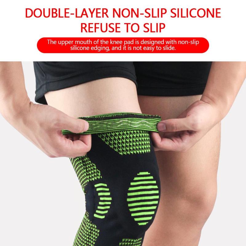 

Stretchy 5 Color Nylon Compression Sleeve Silicone Padded Knee Pad Knee Sleeve Fitness Joint Pain Brace Outdoor, Black green
