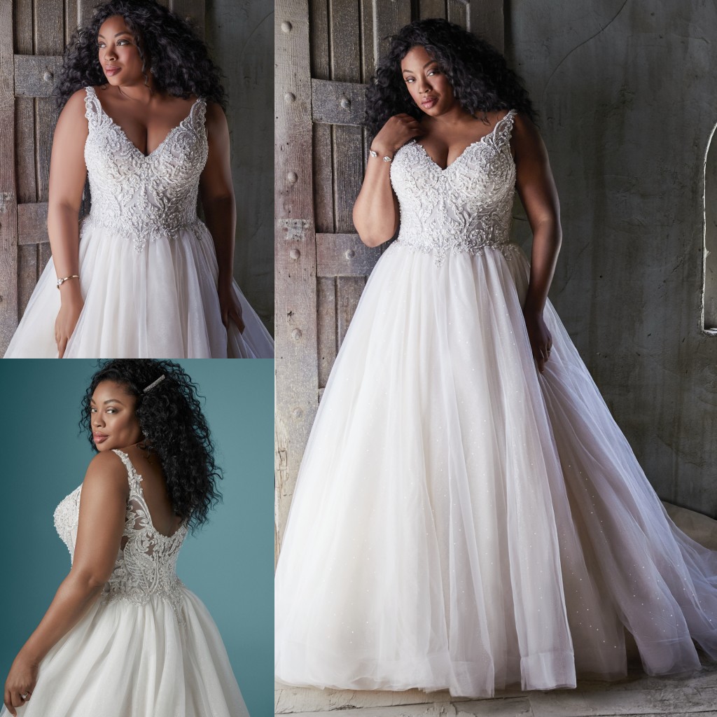Plus Size Charming Beaded Lace Wedding Dresses V Neck A Line Sequined Backless Bridal Gowns Sweep Train Tulle Robe De Marie