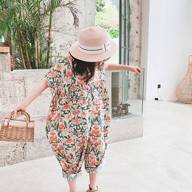 Girls Jumpsuit New Summer Floral Girls Overalls Jumpsuit For Girl Harem Pants Korean Girls Palysuit LJ201019