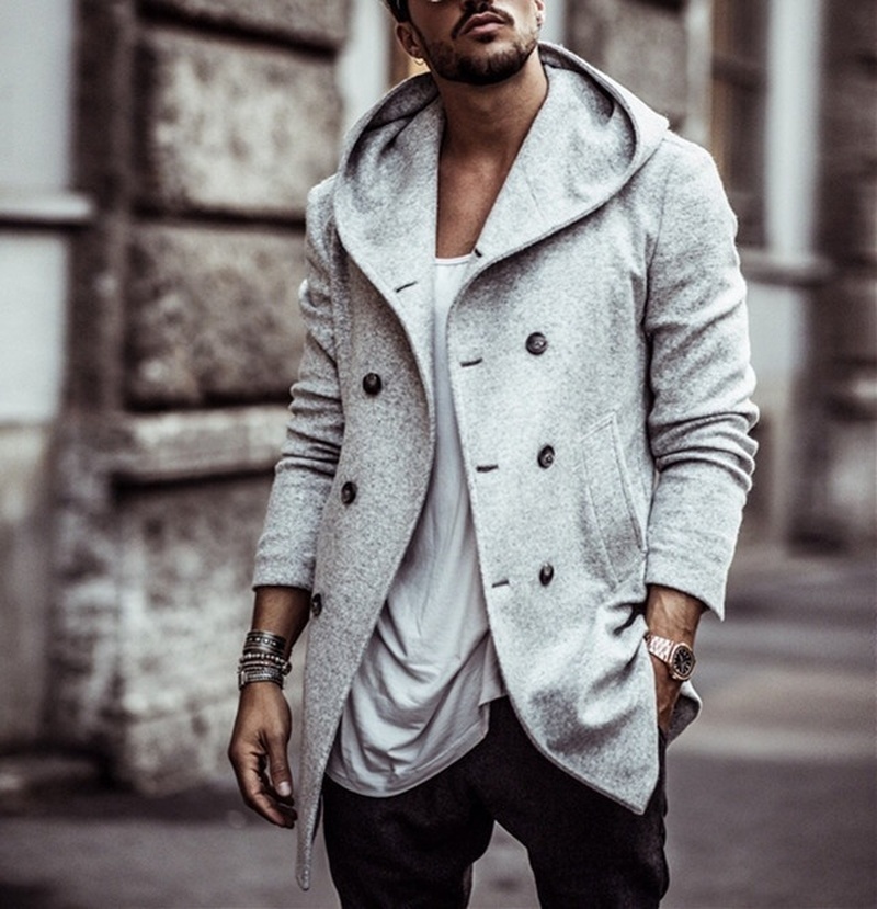 ZOGAA Mens Trench Coat Long Wool Overcoat Double-breasted Autumn Hooded Coat Men Windbreaker Casual Jacket Men Outwear 201114