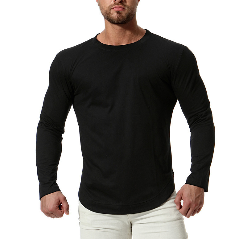 Man Long Sleeves Black Tshirts Csual Solid T-shirt 201202