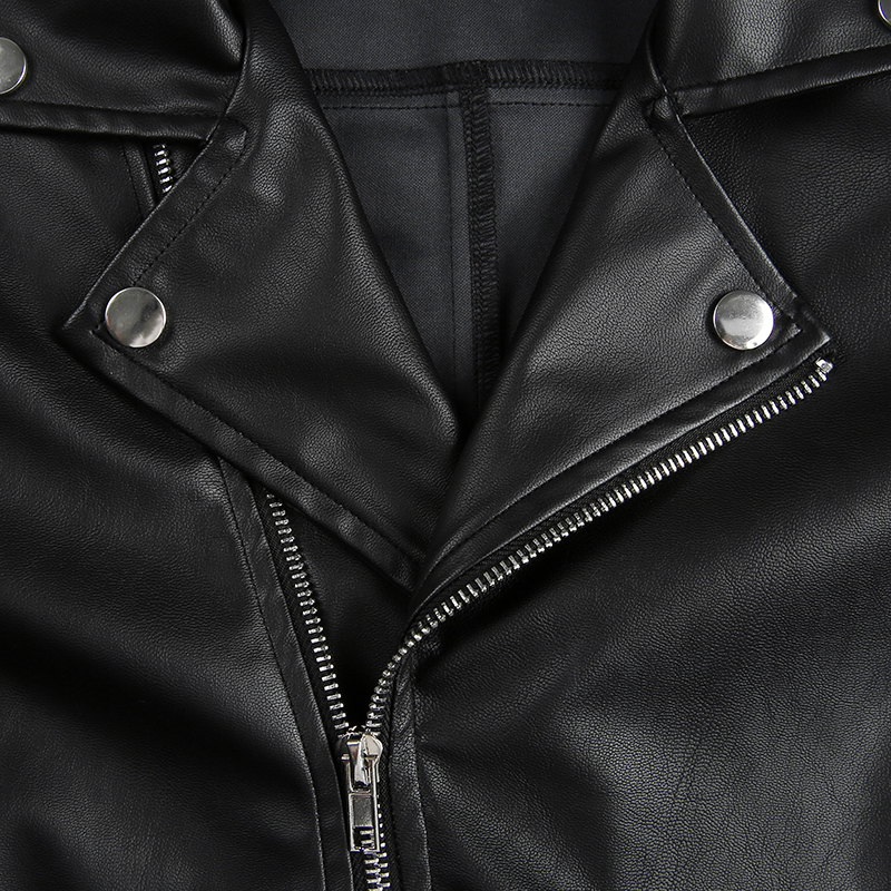 Vangull Faux Leather Jacket Cropped Women Jacket Punk Harajuku Black short Coat Woman Gothic Long Sleeve Overcoat With Chains 201226