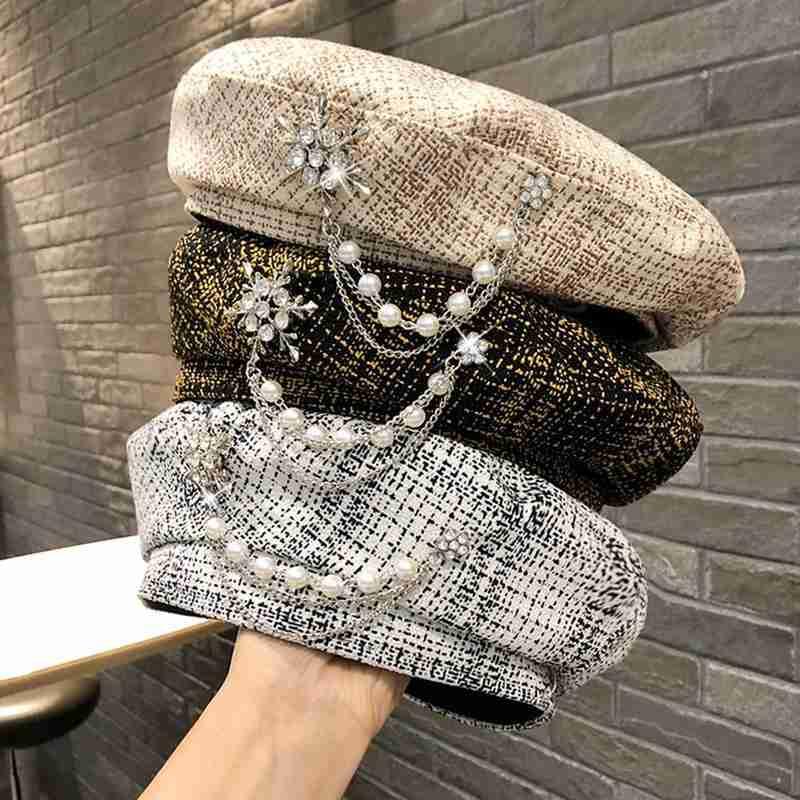 2020 Fashion Pearl Rhinestone Plaid Wool Beret Women Winter Hat Women Flat Top Knitted Cashmere Hat Beret
2020 Fashion Pearl Rhinestone Plaid Wool Beret Women Winter Hat Women Flat Top Knitted Cashmere Hat Beret