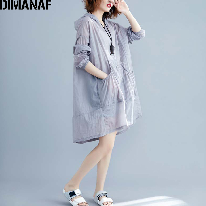 DIMANAF Summer Plus Size Jackets Coat Hooded Zipper Women Clothing Vintage Lady Ruffles Outerwear Loose Casual Pockets Cardigan 201029