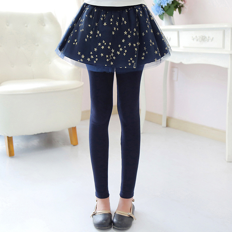 Sequined Stars Girls Legging Skirt-pants Tutu Mesh Golden Star Big Girl Elastic Leggings Children Culottes For 3-12 Years Kids LJ201019