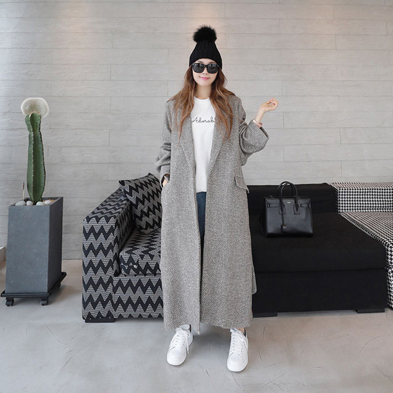 Johnature Wool Korean Women Coats Autumn Winter Turn-down Collar Pockets Loose Long Warm Coats 201215