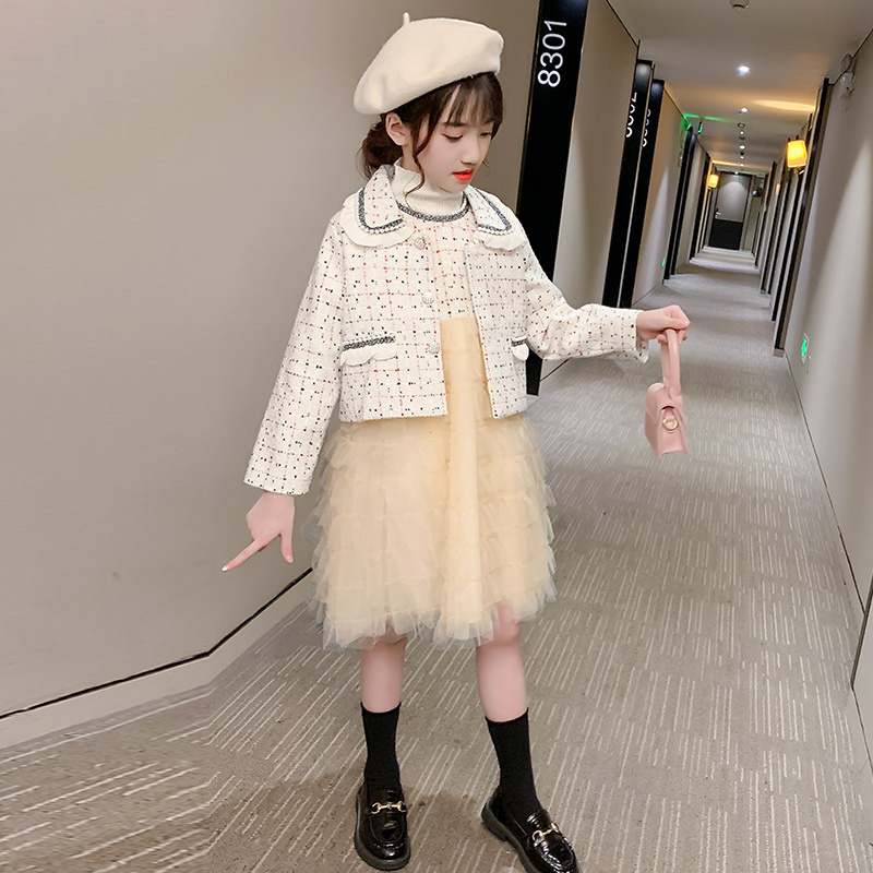 Cute Baby Girl Sets Loose Fashion Coats + Patchwork Long Sleeve Child Tutu Princess Dress Ladylike Kids Clothes Girls Outfits Y1117