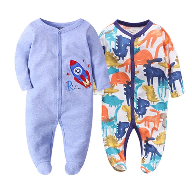 Newborn Baby Boys Girls Sleepers Pajamas Babies Jumpsuits 2 PCS/lot Infant Long Sleeve 0 3 6 9 12 Months Clothes Y1221