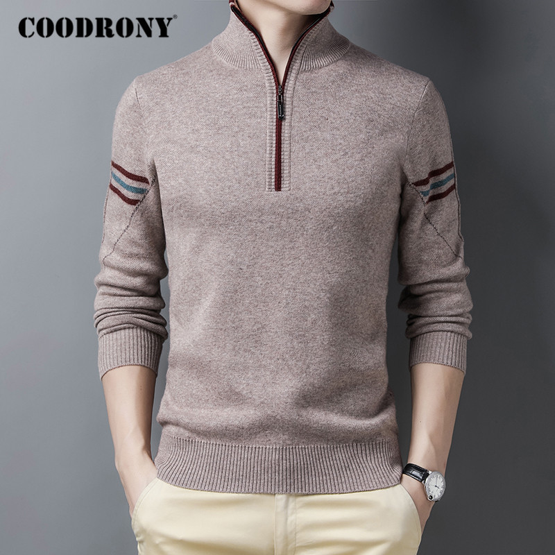 COODRONY 100% Merino Wool Zipper Turtleneck Sweaters Thick Warm Winter Sweater Men Cashmere Pullover Fashion Casual Jumper C3056 201203
