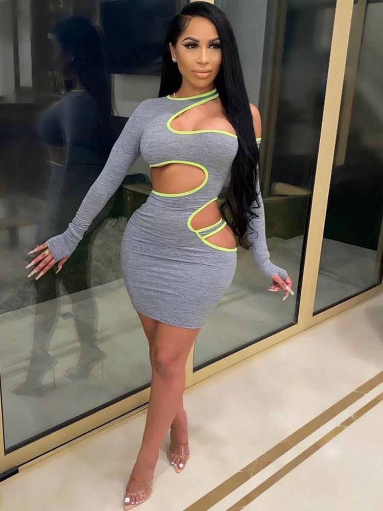 Spring Women Sexy Cut-out Hollow Slim Stretch Mini Dress Long sleeve One shoulder Bodycon Dresses Party Club Vestido, Gray
Spring Women Sexy Cut-out Hollow Slim Stretch Mini Dress Long sleeve One shoulder Bodycon Dresses Party Club Vestido, Gray