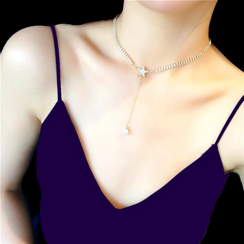 Simple Korean Version Pentagram Rhinestone Tassel Necklace Net Red Fashion Imitation Pearl Temperament Ms. Necklace
Simple Korean Version Pentagram Rhinestone Tassel Necklace Net Red Fashion Imitation Pearl Temperament Ms. Necklace