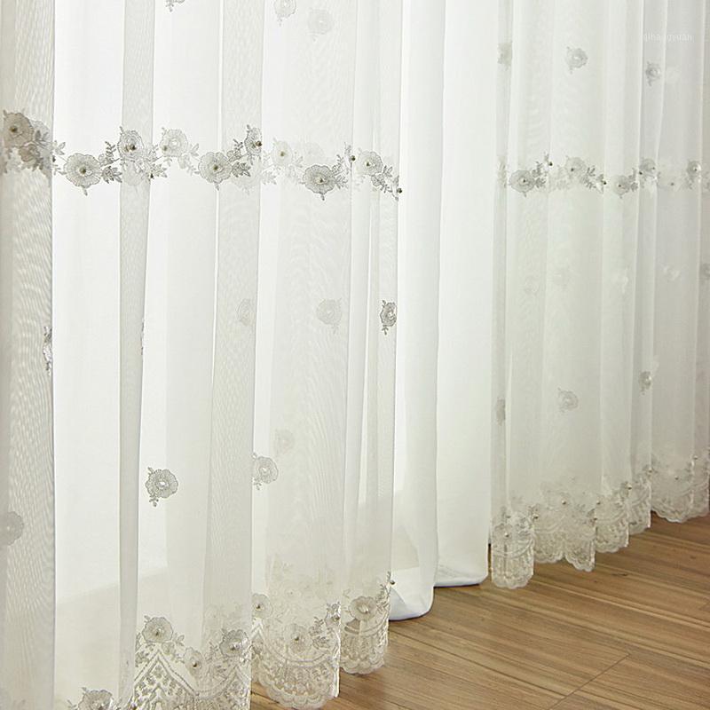 White Pearl Embroidered Floral Sheer Curtain for Living Room Delicate Wave Bottom Organza Bay Window Treatments Drapes M189C1
White Pearl Embroidered Floral Sheer Curtain for Living Room Delicate Wave Bottom Organza Bay Window Treatments Drapes M189C1