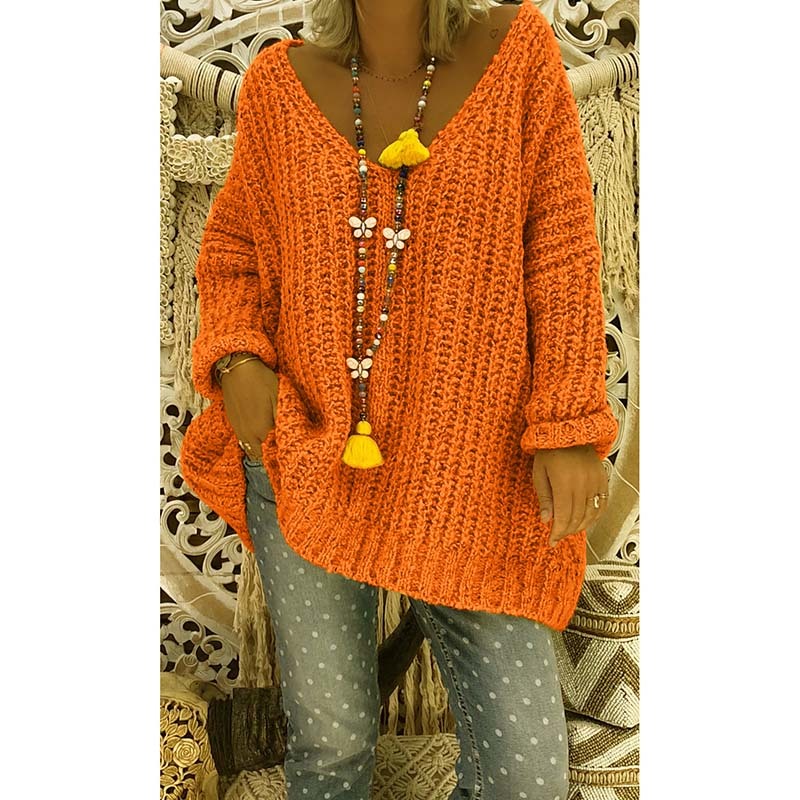 Umeko Fashion 5XL Plus Size Loose Oversized Autumn Winter V-Neck Long-sleeved Knitting Sweater Women Casual Lady Tops for Women 201223