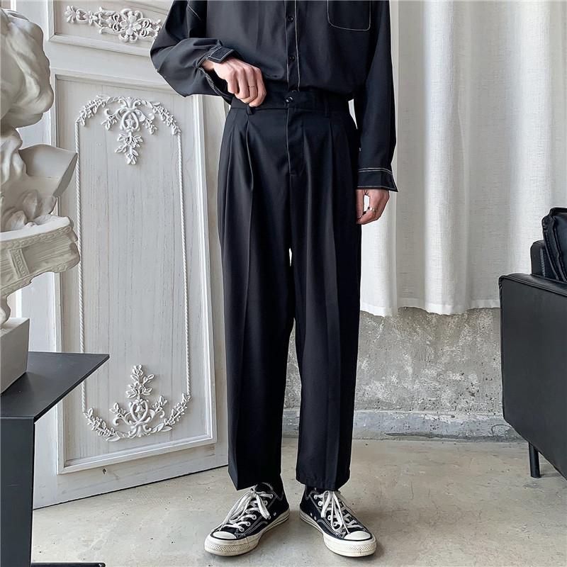 Solid Color Straight Men's Pants Vintage High Waist Ankle Length Trousers Man 2Colors, Black
Solid Color Straight Men's Pants Vintage High Waist Ankle Length Trousers Man 2Colors, Black