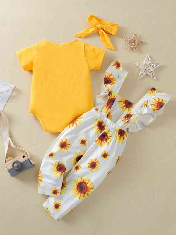 Baby Girl Bodysuit & Ruffle Floral Jumpsuit & Headband SHE