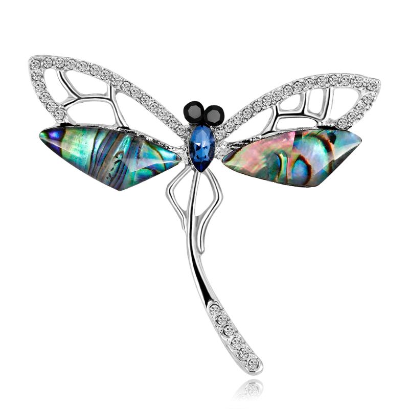 High Quality Shell Rhinestone Animal Women Dragonfly Brooch Pin