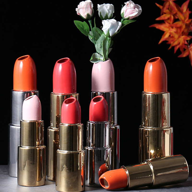 Nordic ins Home Simulation Lipstick Ceramics Vase Creative Living Room Coffee Table Flower Arrangement Home Decor A1764 LJ201209