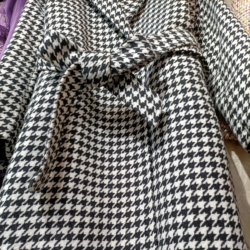 Autumn Winter Women Warm Wool Coat Fashion Plaid Belted Blends Outwear Female Korean Streetwear Thick Long Coats 201215
