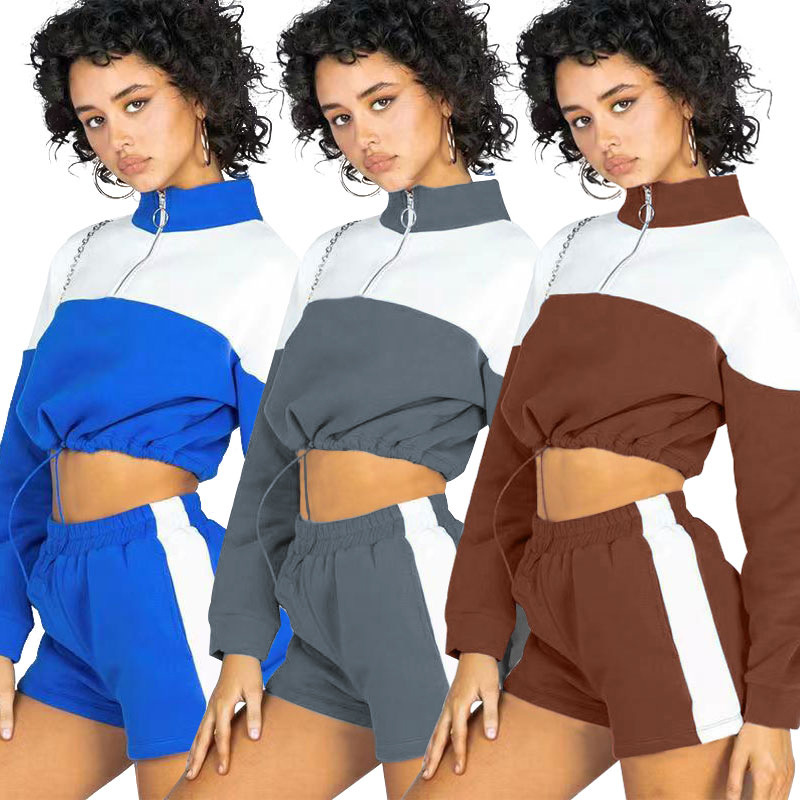 Women's Tracksuits Color Matching Drawstring Umbilical Zipper Casual Shorts Women's Long-sleeved Sweater Plus Velvet Suit, Gray
Women's Tracksuits Color Matching Drawstring Umbilical Zipper Casual Shorts Women's Long-sleeved Sweater Plus Velvet Suit, Gray
