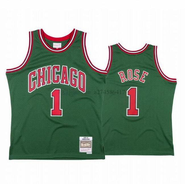 Custom Men kid retro ChicagoCity Team 1 Rose Mitchell & Ness green red 2008-09 Hardwoods Classic Jersey, Black;red