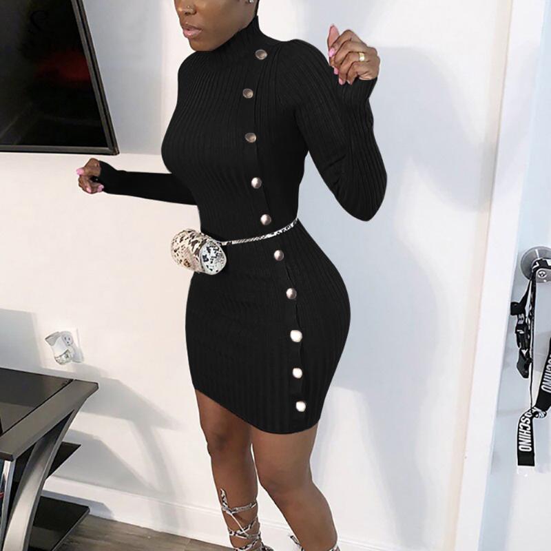 Autumn Women Dress Sexy Skinny Mini Party Ladies Dresses Winter Fashion Ribbing Turtleneck Long Sleeve Single Breasted, Black
Autumn Women Dress Sexy Skinny Mini Party Ladies Dresses Winter Fashion Ribbing Turtleneck Long Sleeve Single Breasted, Black