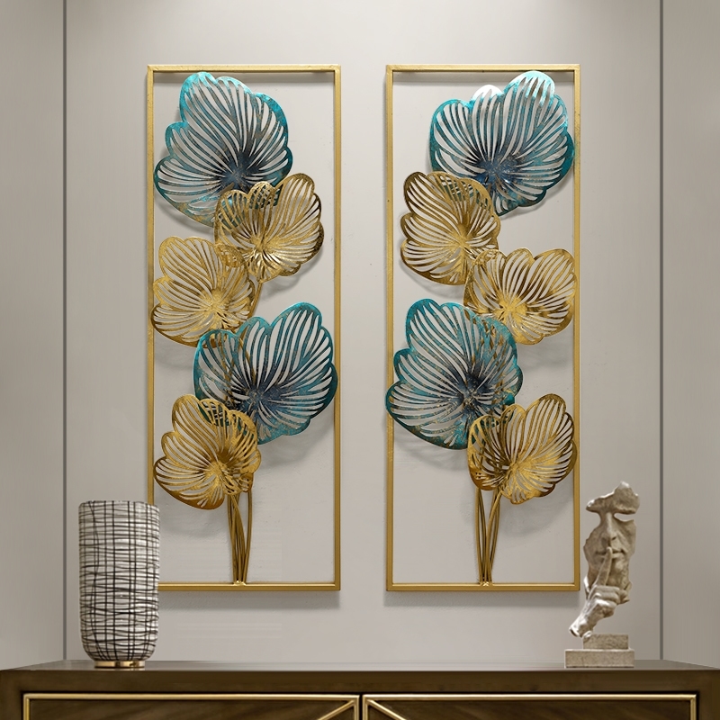 New Chinese Luxury Wrought Iron Blue Gold Leaf Wall Hanging Crafts Home Livingroom Sofa Background Wall Sticker Mural Decoration T200421 от DHgate WW