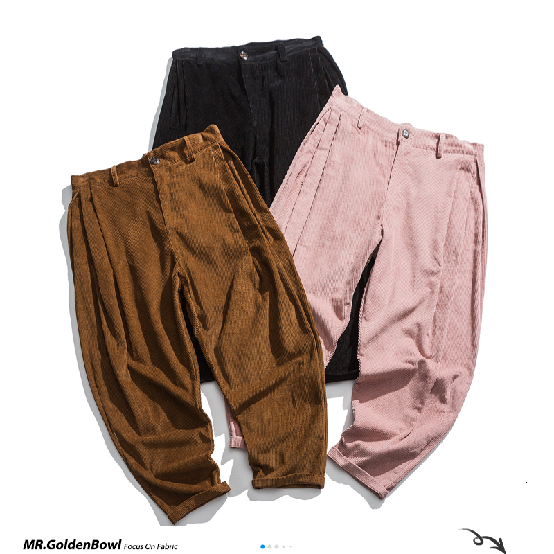 Sinicism Store Men Corduroy Harem Pants Autumn Chinese Style Pants Mens Solid Black Sweatpants Male Loose Trousers Oversize 201110