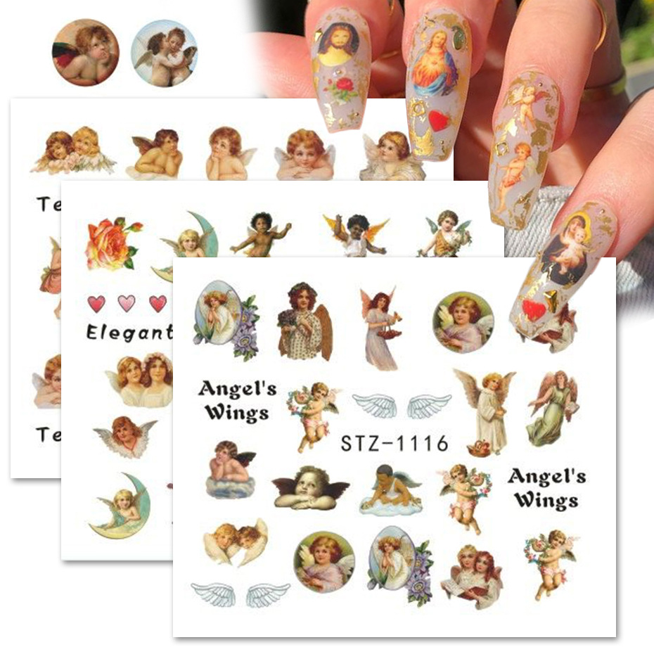 Angel Nail Art Stickers Virgin Mary Cupid Water Transfer Decals Sliders Heaven Design Tattoo Accessories Manicure CHSTZ1114-1121, Black
Angel Nail Art Stickers Virgin Mary Cupid Water Transfer Decals Sliders Heaven Design Tattoo Accessories Manicure CHSTZ1114-1121, Black
