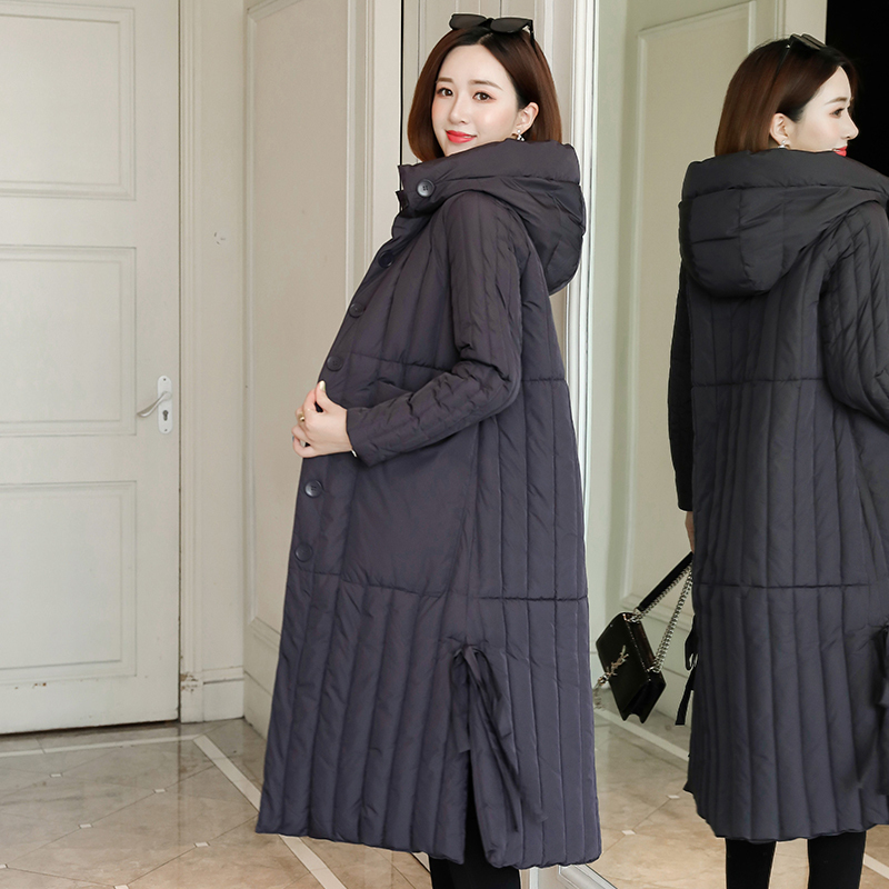 women's X-long jacket winter hooded parkas oversize office ladies outwear with buttons solid thick coat femme abrigo mujer 201027