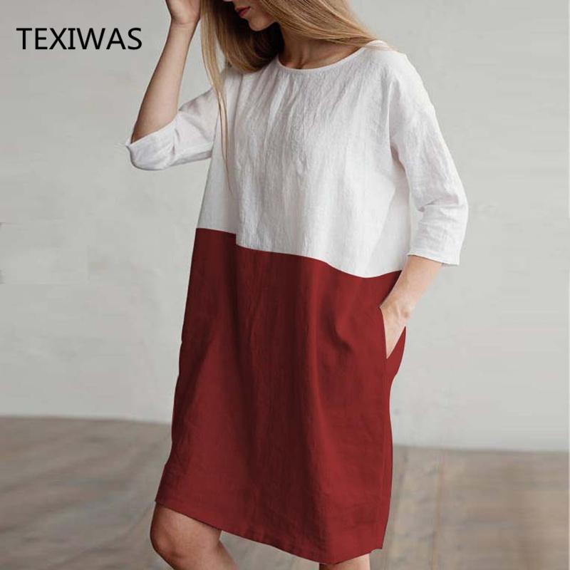 TEXIWAS 2020 New Women Top Cotton Linen Loose splice Dress Hot Office Long T Shirts Dress Vestido Fashion O-Neck pullover, Sky blue
TEXIWAS 2020 New Women Top Cotton Linen Loose splice Dress Hot Office Long T Shirts Dress Vestido Fashion O-Neck pullover, Sky blue