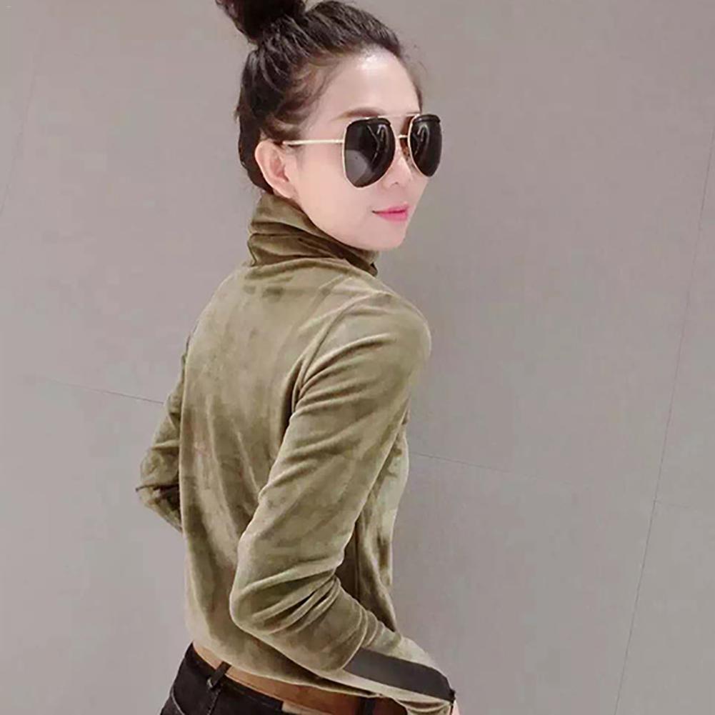 2018 Woman Velvet Warm Bottoming Half Turtleneck Pullover Sweaters New Fashion Fall Korean Long Sleeve Pullover Sweater T200101