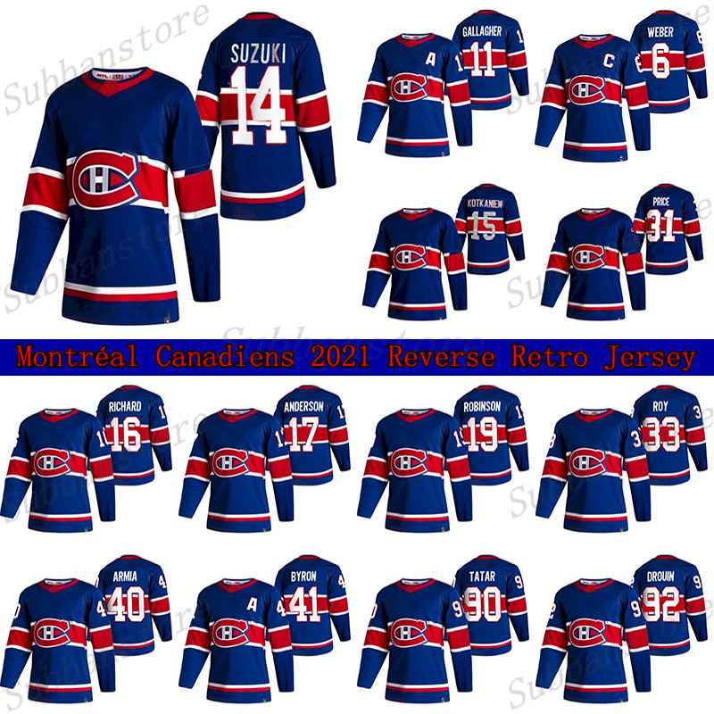 Montreal Canadiens 2021 Reverse Retro Jersey 14 Nick Suzuki 6 Shea Weber 34 Jake Allen 11 Brendan Gallagher 15 Kotkaniemi Hockey Jerseys, Blue
Montreal Canadiens 2021 Reverse Retro Jersey 14 Nick Suzuki 6 Shea Weber 34 Jake Allen 11 Brendan Gallagher 15 Kotkaniemi Hockey Jerseys, Blue