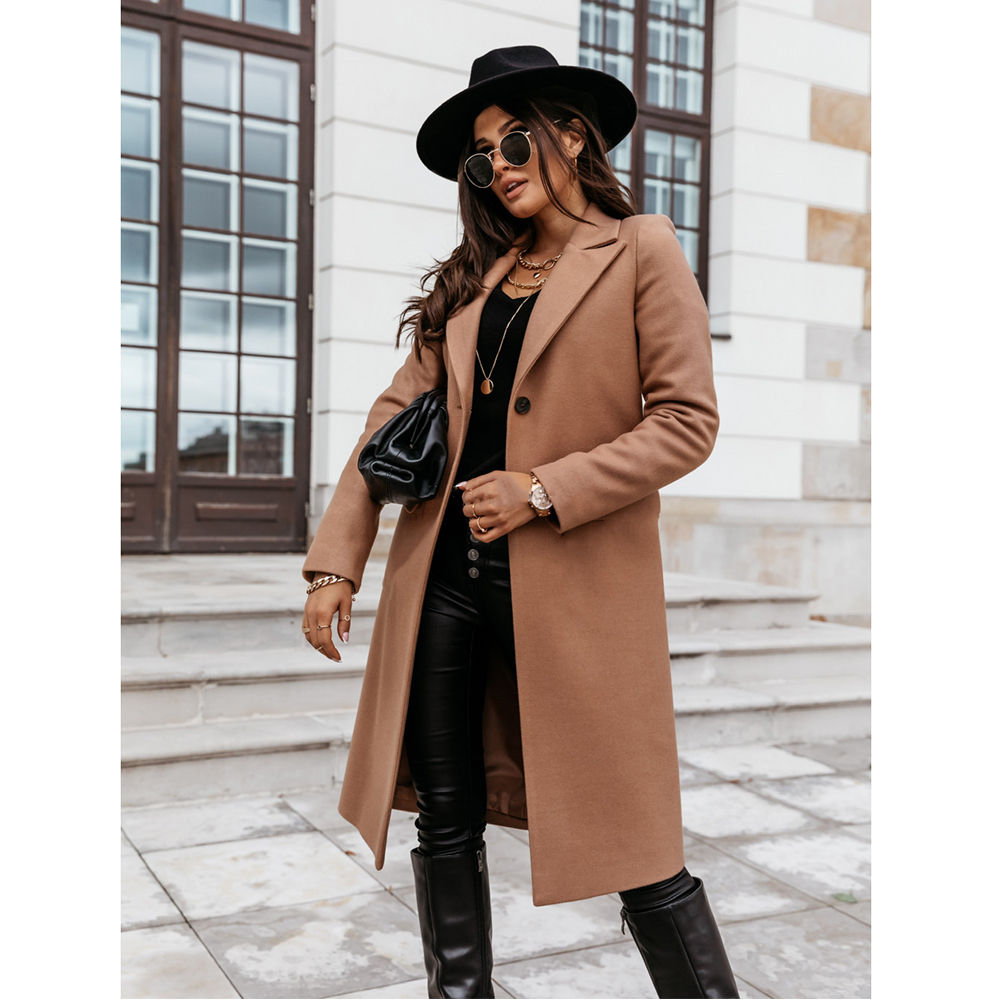 Diiwii Women's Long Woolen Coat Female Warm Windproof Elegant Office Robe Blended Wool Outdoor Blends 201215
