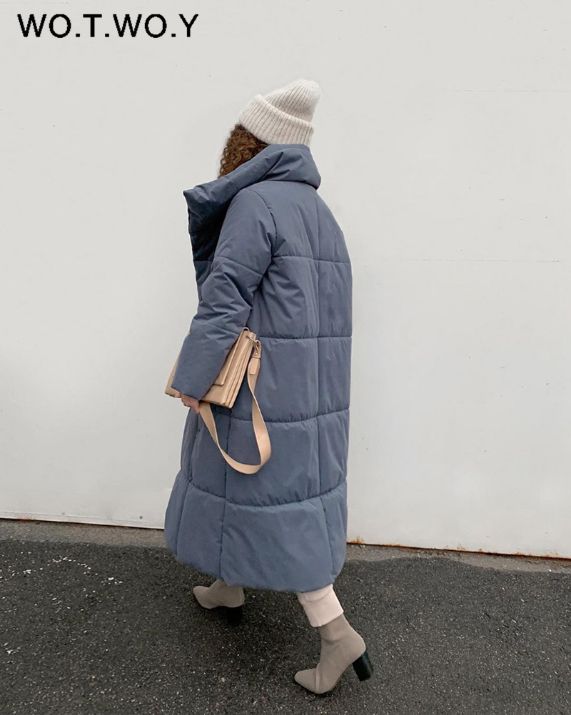 WOTWOY Winter Thickening X-Long Parkas Women Wide-Waisted Loose Cotton Padded Jackets Female Green Grey Sashes Warm Windbreaker 201029