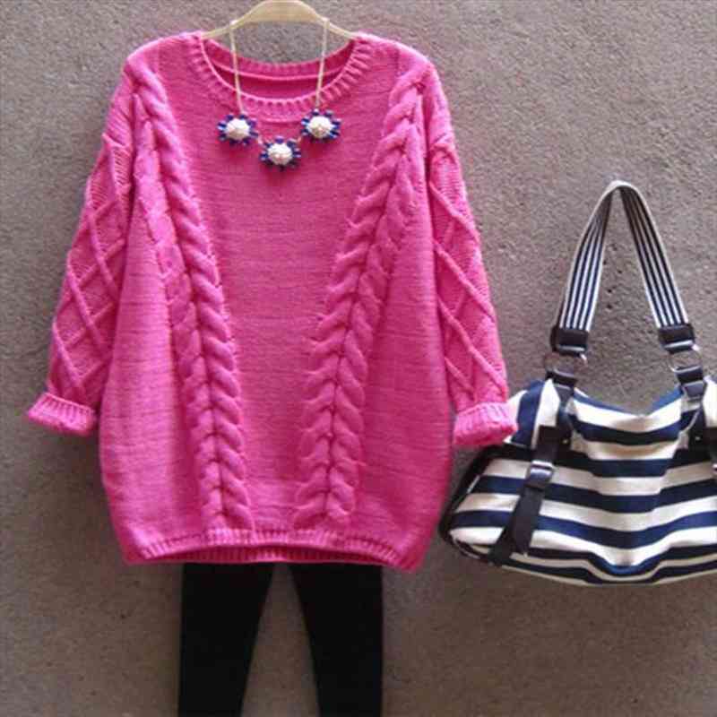 korean version loose large-size round-neck twist sweater medium and long knitted bottom blouse for women, White;black
korean version loose large-size round-neck twist sweater medium and long knitted bottom blouse for women, White;black