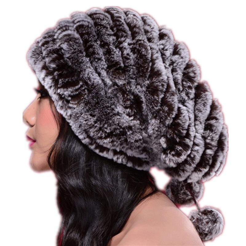Women Baggy Knitted Hats of Real Rex Fur Winter Warm Caps for Girl Beanie White Black with fur Pompom
Women Baggy Knitted Hats of Real Rex Fur Winter Warm Caps for Girl Beanie White Black with fur Pompom