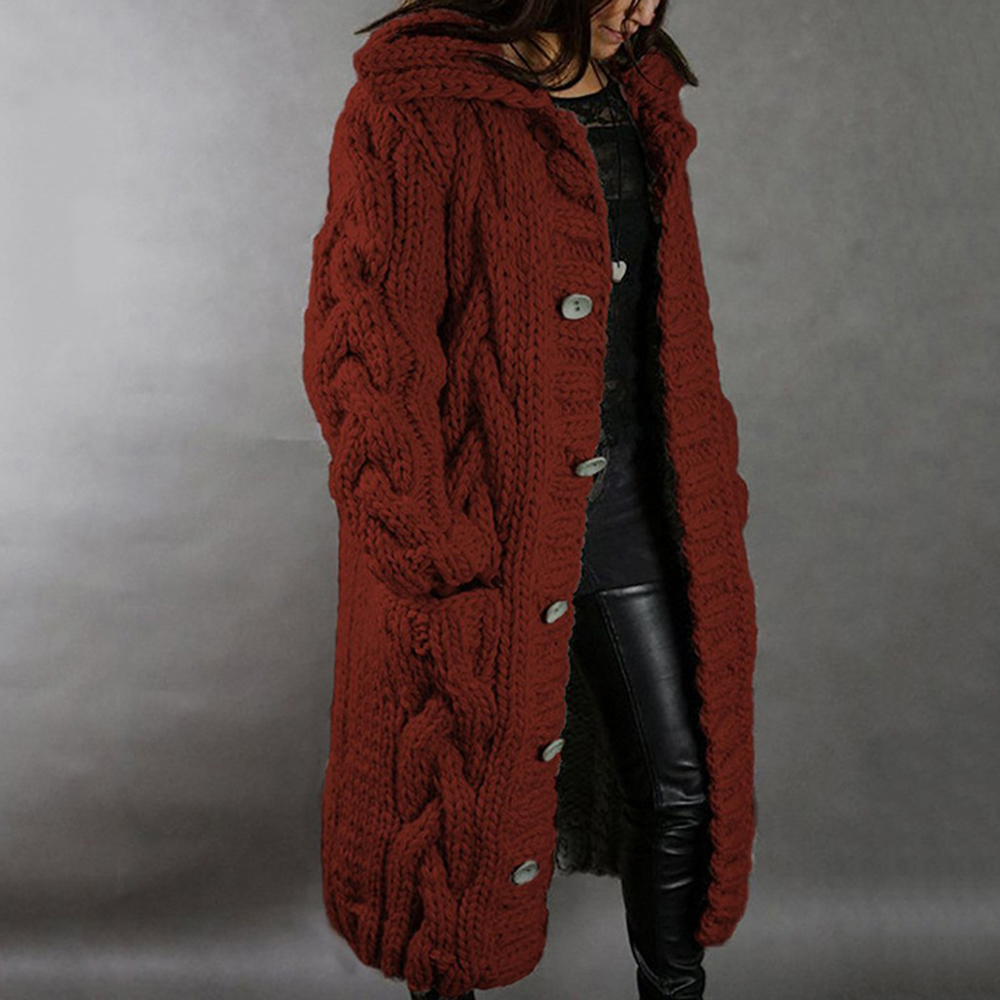 Women's Sweaters Winter Fashion Long Casual Loose Sweater Female Autumn Cardigans Single Breasted Puff Hooded Coat Plus 201225