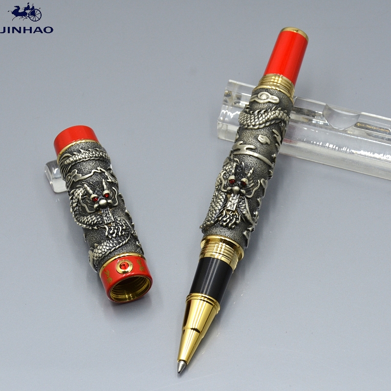 High quality JINHAO Pen Black and Golden Double Dragon Embossment Roller ball pen Stationery office school supplies Writing smooth Gift pens, As picture show
High quality JINHAO Pen Black and Golden Double Dragon Embossment Roller ball pen Stationery office school supplies Writing smooth Gift pens, As picture show