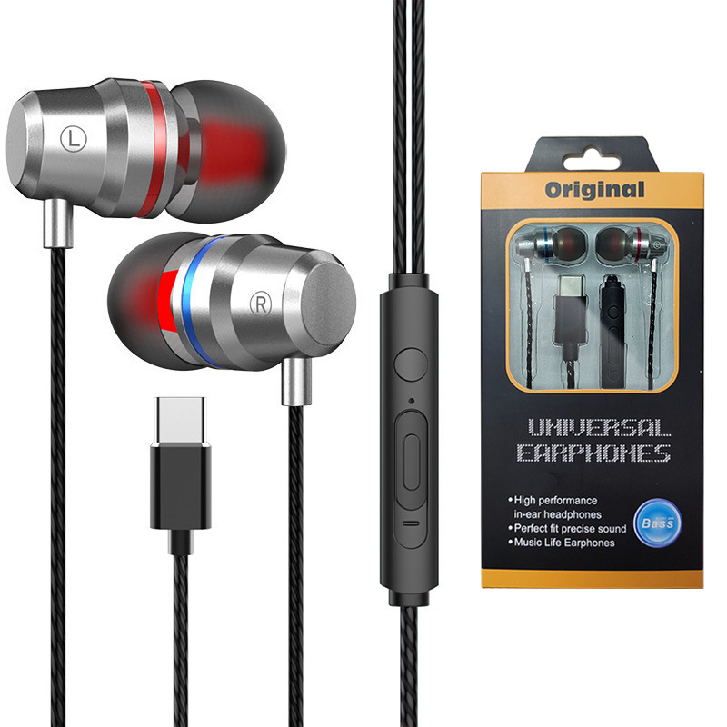 Metal Super Bass Type-C Earphone Wired in-ear Sports Earphones for Huawei P30 pro Xiaomi Oneplus Stereo Headset With Mic High Quality