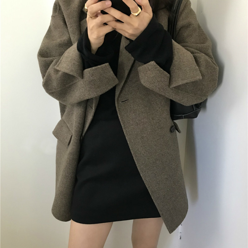 Women Winter Elegant Short Cashmere Overcoat Wool Coat Loose Long Sleeve Double Breasted Parka Oversized Chic Cloak 201216