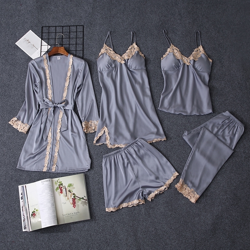 QWEEK 5 Pieces Sets Women Pajama Set Sexy Lace Satin Sleepwear Women Pajamas for Women Pijama Pyjama Casual Sleep Lounge T200111, Black;red
QWEEK 5 Pieces Sets Women Pajama Set Sexy Lace Satin Sleepwear Women Pajamas for Women Pijama Pyjama Casual Sleep Lounge T200111, Black;red