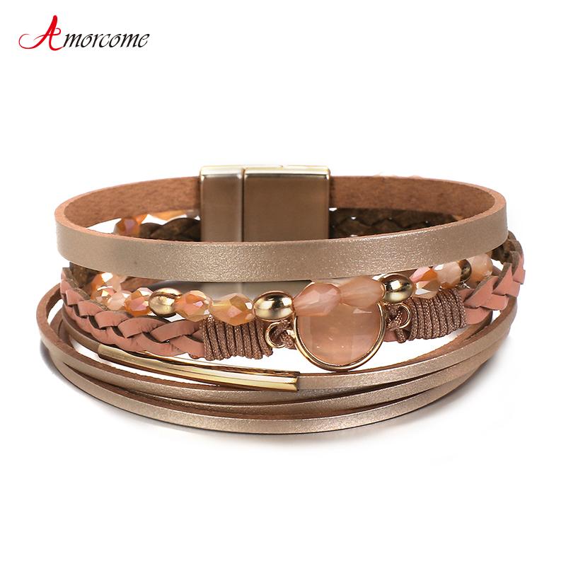 Amorcome Crystal Beads Charm Leather Bracelets For Women Boho Braided Rope Multistrand Wide Wrap Bracelet Female Jewelry Gift
Amorcome Crystal Beads Charm Leather Bracelets For Women Boho Braided Rope Multistrand Wide Wrap Bracelet Female Jewelry Gift