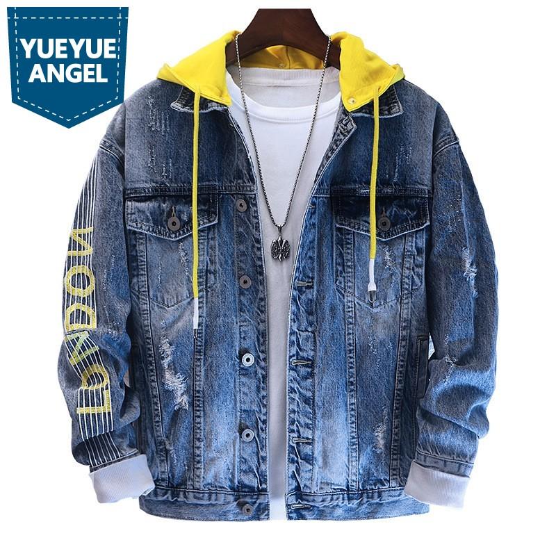 New Hooded Denim Jackets Men Korean Loose Fit Single Breasted 100% Cotton Letter Hole Wash Fashion Casual Jeans Coats Male, As photo
New Hooded Denim Jackets Men Korean Loose Fit Single Breasted 100% Cotton Letter Hole Wash Fashion Casual Jeans Coats Male, As photo