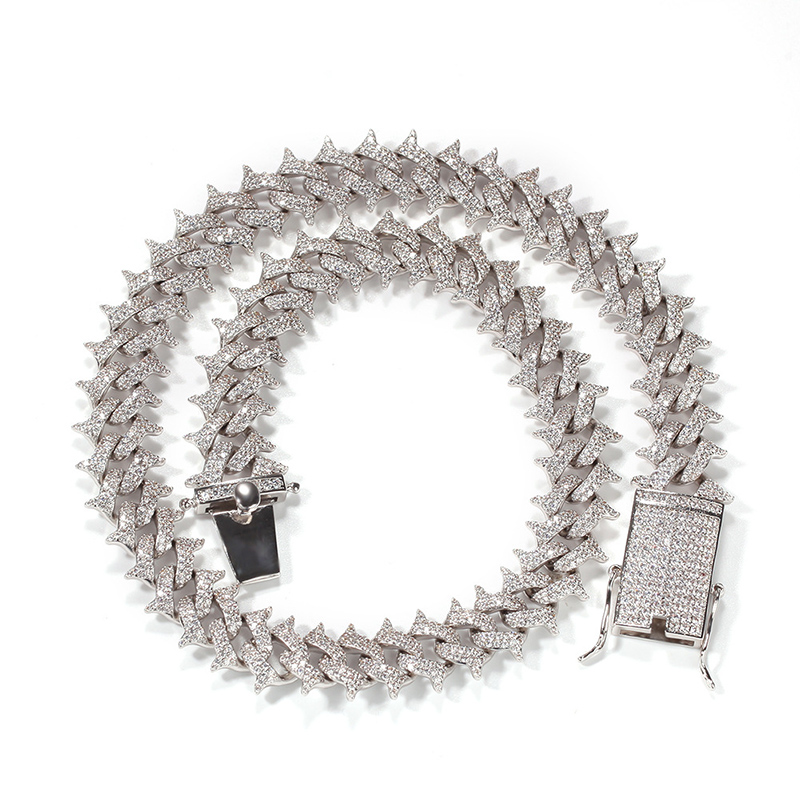 Hip Hop Thorn Link Chain Chokers Necklaces for Men New in Jewelry Prong Setting Cubic Zirconia Bling Iced Out Thorns Cuban Miami Choker Chains Rapper 