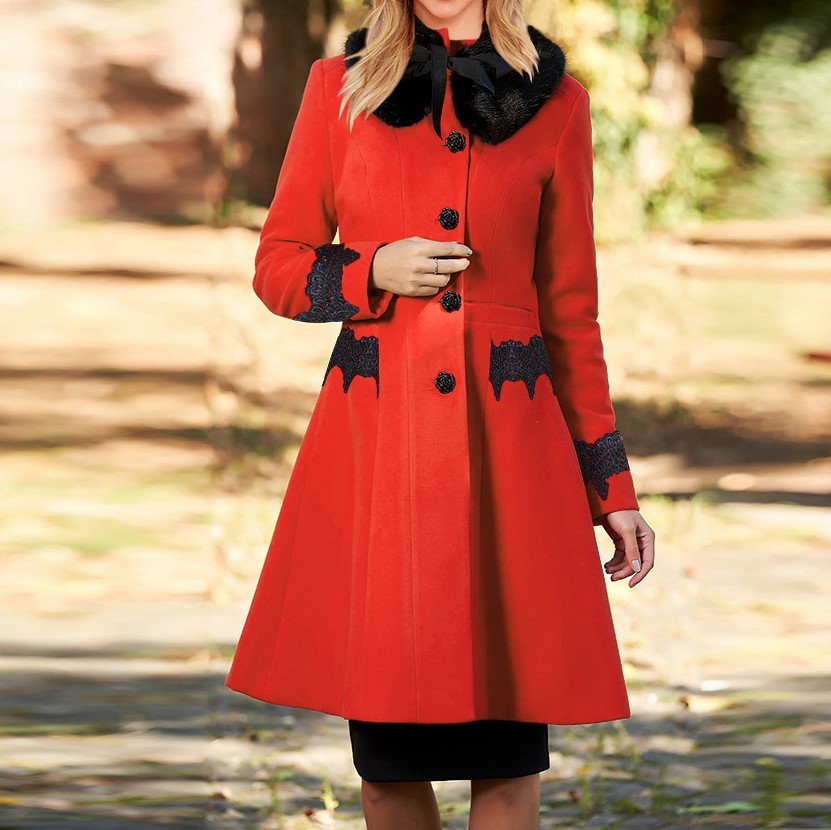 Female winter new phase solid casual lapel lace medium length trench coat warm long wool jacke EIJI, Black
Female winter new phase solid casual lapel lace medium length trench coat warm long wool jacke EIJI, Black
