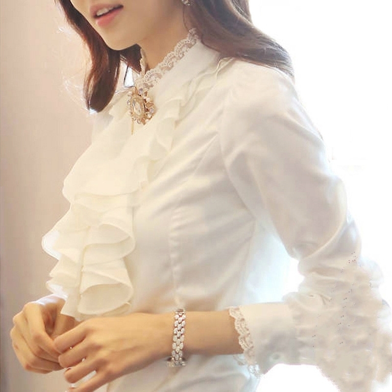 Autumn Winter Women Chiffon Bottoming Shirt & Blouse Feminine Stuff Long Sleeve Stand Tops & Shirt Without Accessories 201201