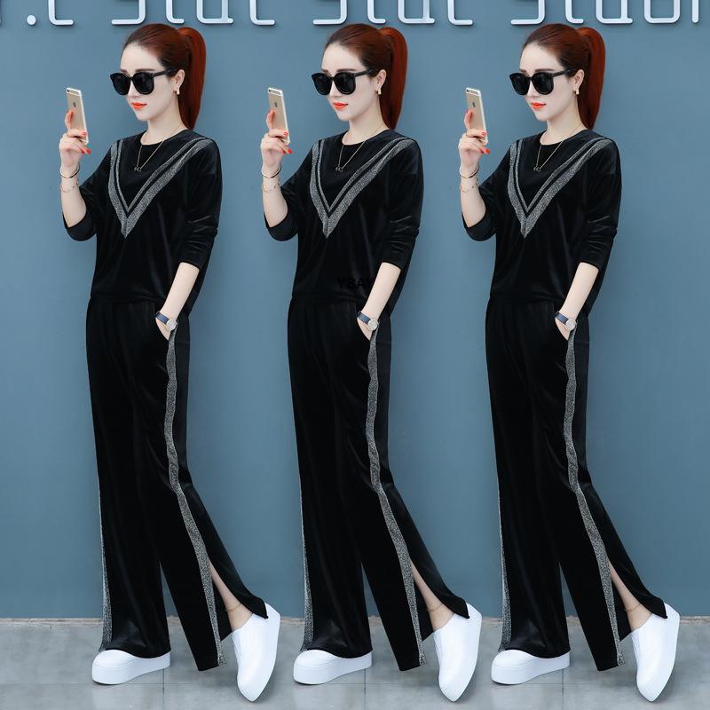 YBAY New Women's Sports Suit Fashionable V-neck Wide-leg Pants Gold Velvet Casual Sportswear Suit Loose Fashion Sweater Women, Black
YBAY New Women's Sports Suit Fashionable V-neck Wide-leg Pants Gold Velvet Casual Sportswear Suit Loose Fashion Sweater Women, Black