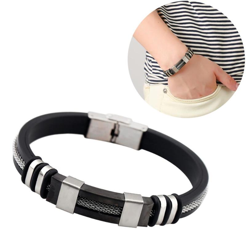 Fashion Men's Titanium Steel Soft Silicone Wristband Bangle Clasp
